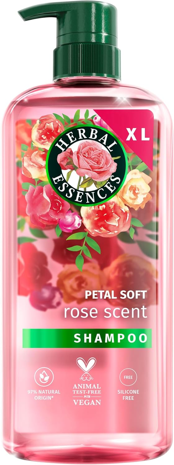 Herbal Essences Rose Scent Petal Soft Shampoo 650ml to Help Dry Hair Feel Silky and Nourished, Blended with Rose Essence and Natural Origin Ingredients, Silicone Free, Vegan and Cruelty Freerefers