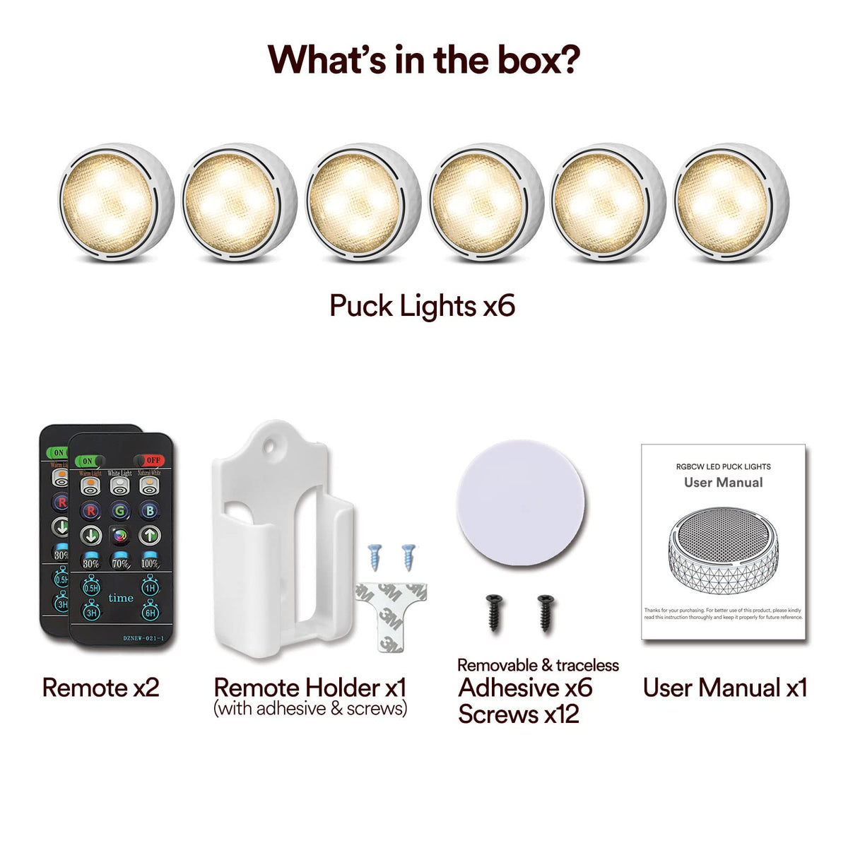 Onumii Under Cupboard Kitchen Lights Battery Operated LED Under Cabinet Lighting, Stick on Wardrobe Lights Under Counter with Remote Control, RGB Puck Light, 6 Pack - Black