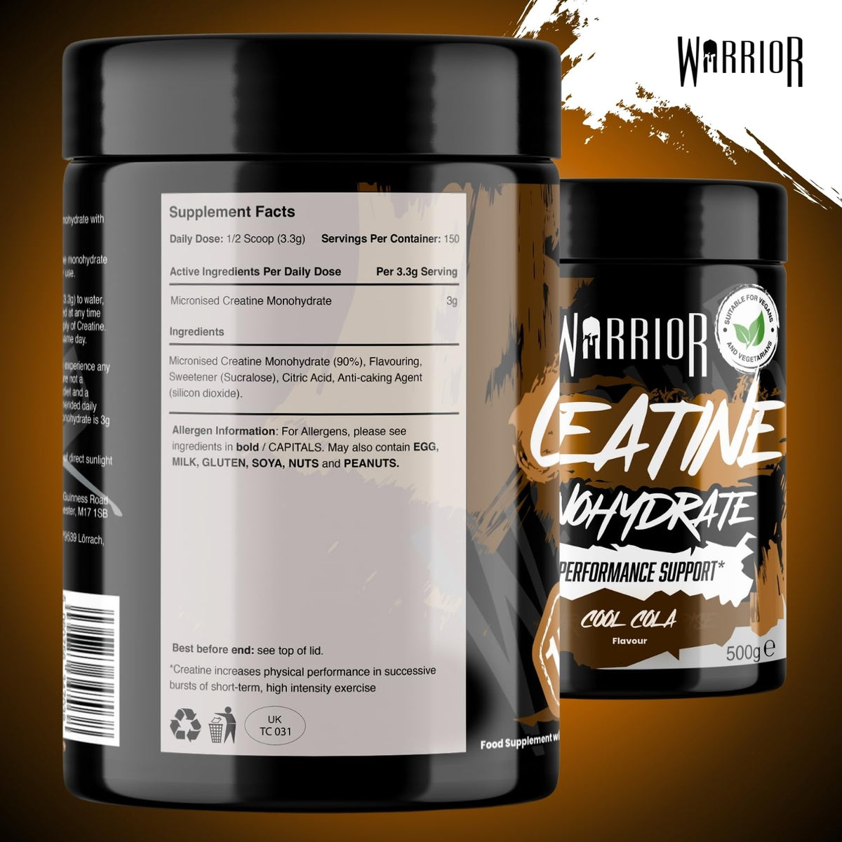 Warrior Creatine Monohydrate Powder 500g Pure Micronised (166 Servings)
