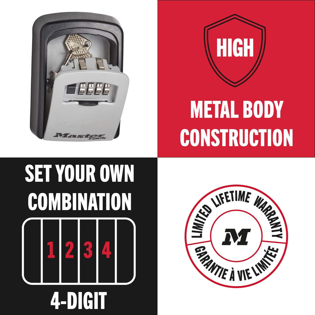 MASTER LOCK Portable Key Safe with Shackle, Medium 90 x 157 x 40 mm, Outdoor, for Home Office Industries Vehicles