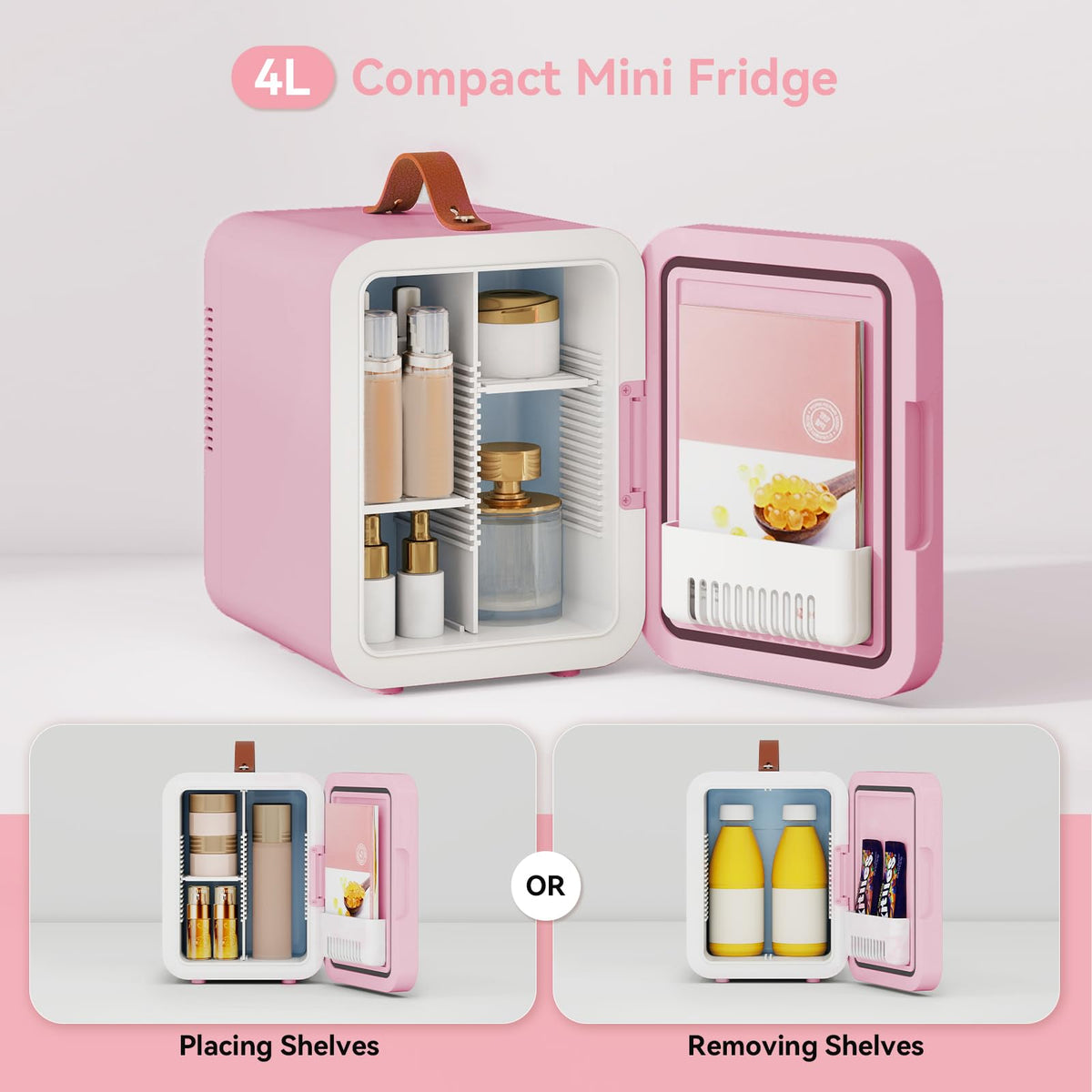 4 Liter Mini Fridge for Bedrooms, Portable Beauty Refrigerator