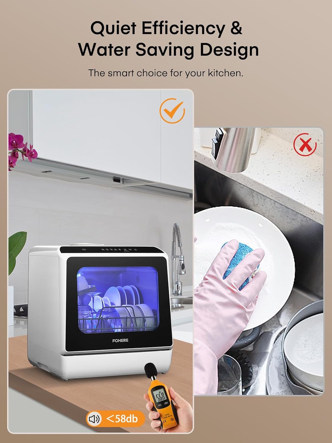 Table Top Dishwasher, Mini Countertop Dishwasher W/ 6 Programs, Delayed Start Function and Air Drying Function, and 5L Built-in Water Tank, No Installation Needed