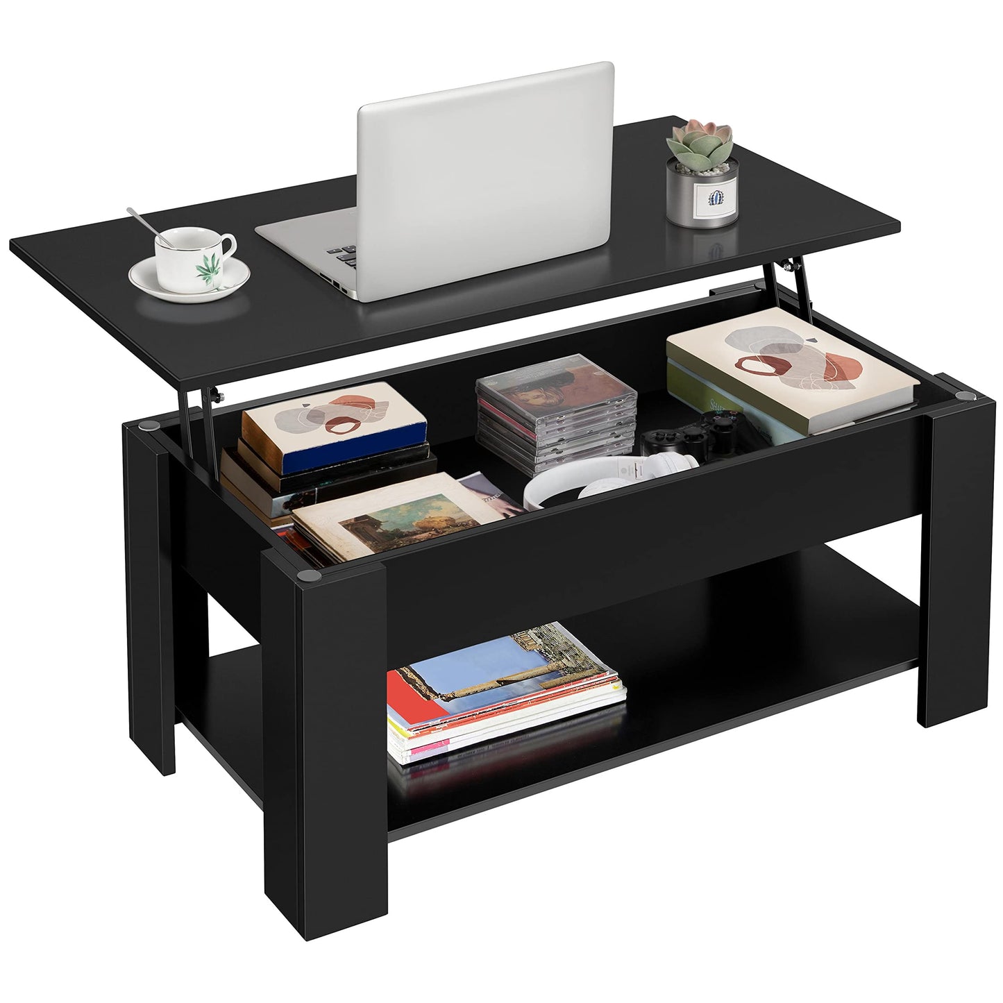 Yaheetech Lift Up Coffee Table, Wooden Lifting Coffee Table with Hidden Storage Drawer and Open Shelf, Space-saving Tea Tables for Living Room/Reception, Espresso