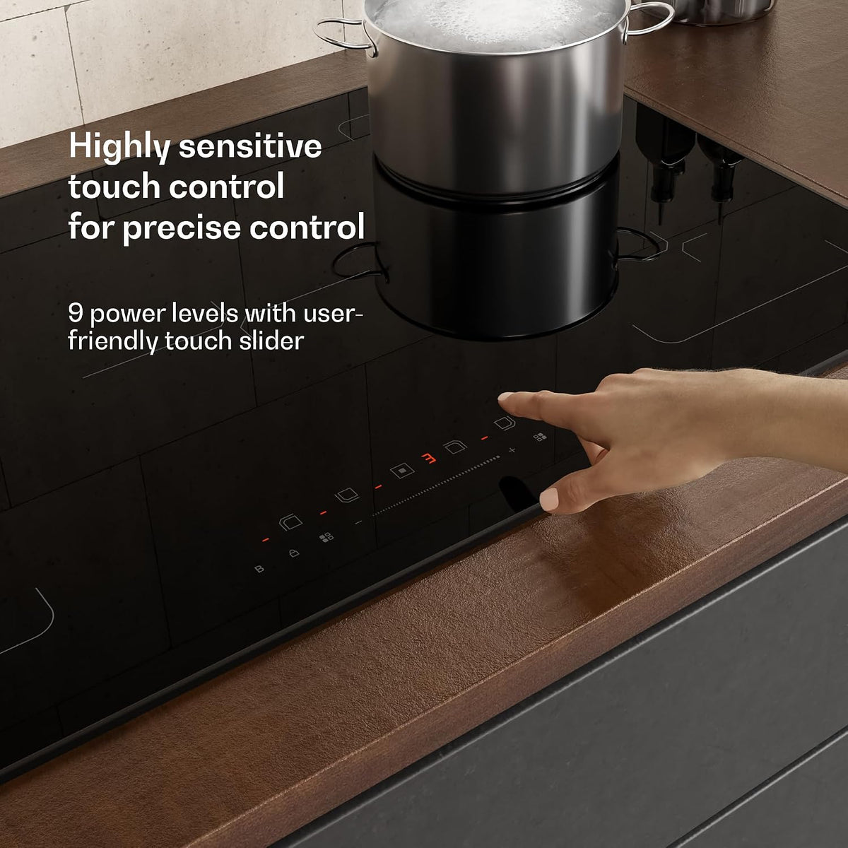 Klarstein Velaire Induction Hob 90 cm – 5 Zone Cooktop 7200W, Touch Slider, 9 Power Levels, 2 Flex Zones, Residual Heat Indicator