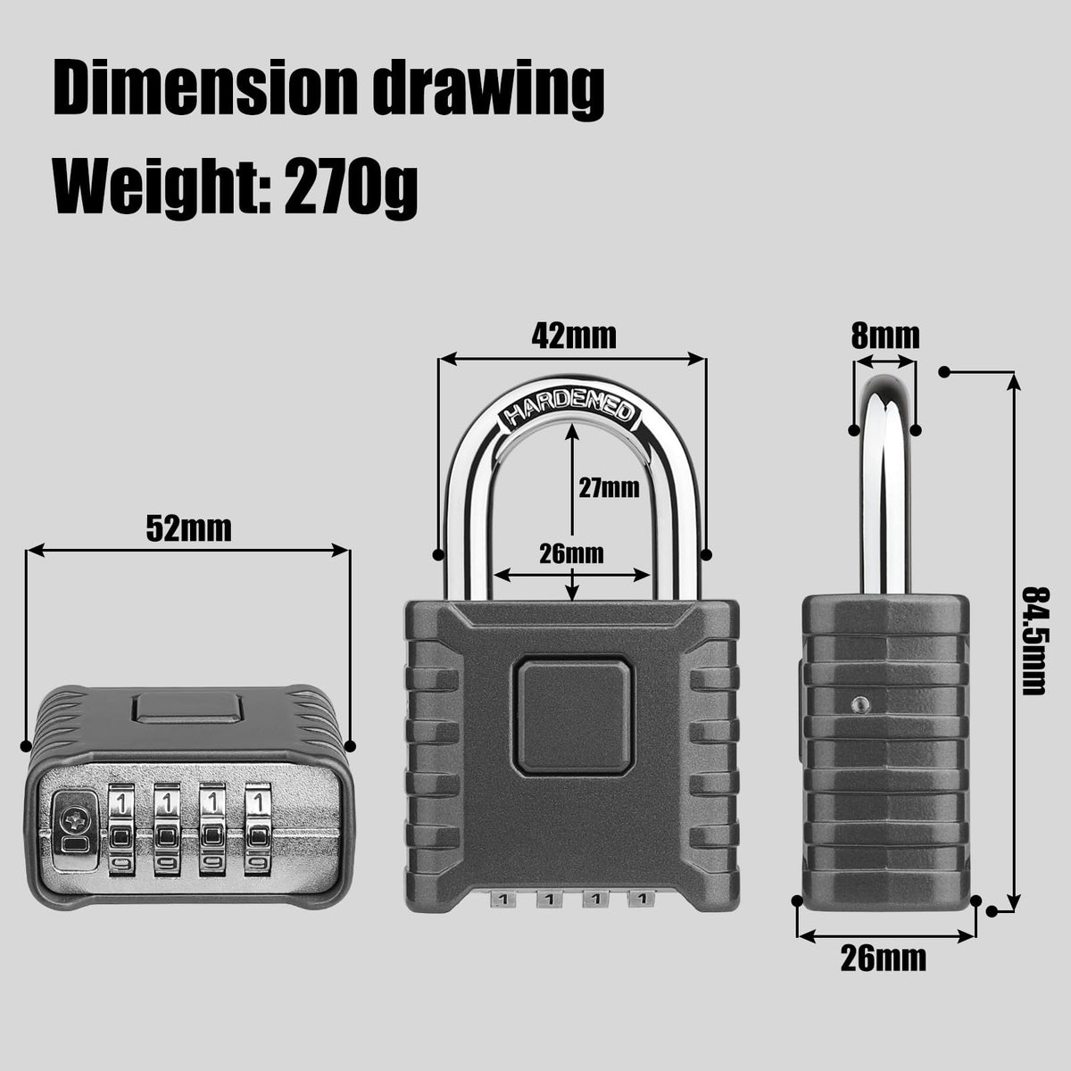 Diyife Large Heavy Duty Combination Padlocks Outdoor, 52mm Weatherproof