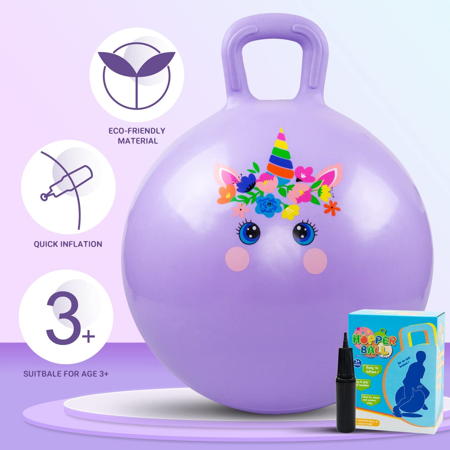 Vastoy 20 Inch Space Hopper Ball for Kids 6-9 Years - Anti-Slip Space Hopper with Hand Pump, Bouncy Inflatable Ride On Toy for Indoor Outdoor Fun, for Children (Blue Eyes)