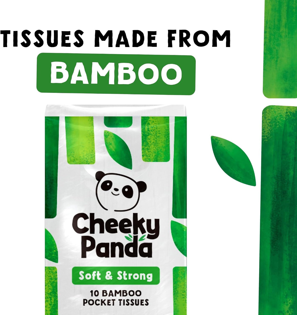 The Cheeky Panda Bamboo Pocket Tissues, 8 Pack of 10 Hypoallergenic Tissues, Ultra Soft, 3-Ply, White, Travel Size