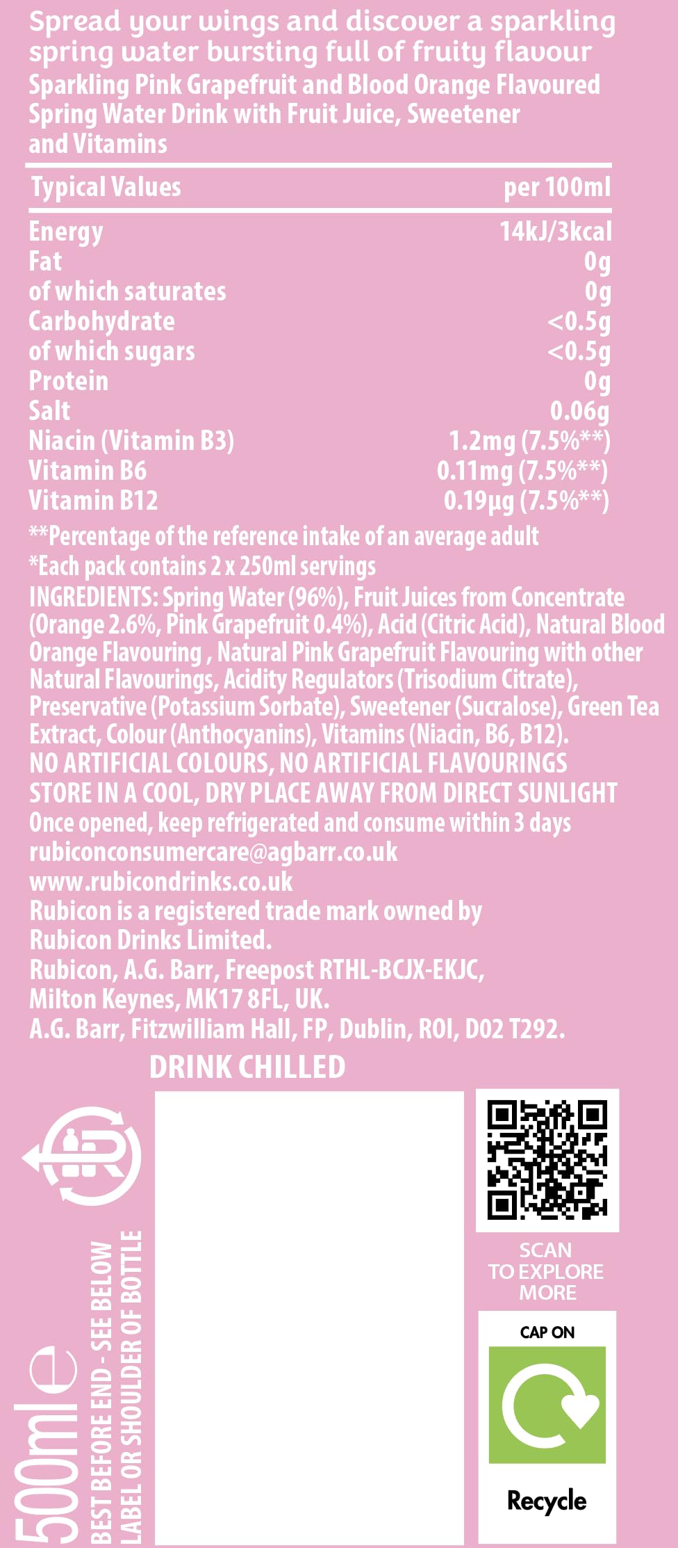 Rubicon Spring Black Cherry Raspberry Flavoured Water, 12 Pack, 330ml Cans