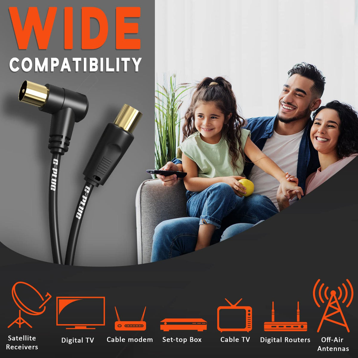 G-PLUG 2m TV Aerial Cable, Coaxial Cable for Freeview, Sky Box and Freesat