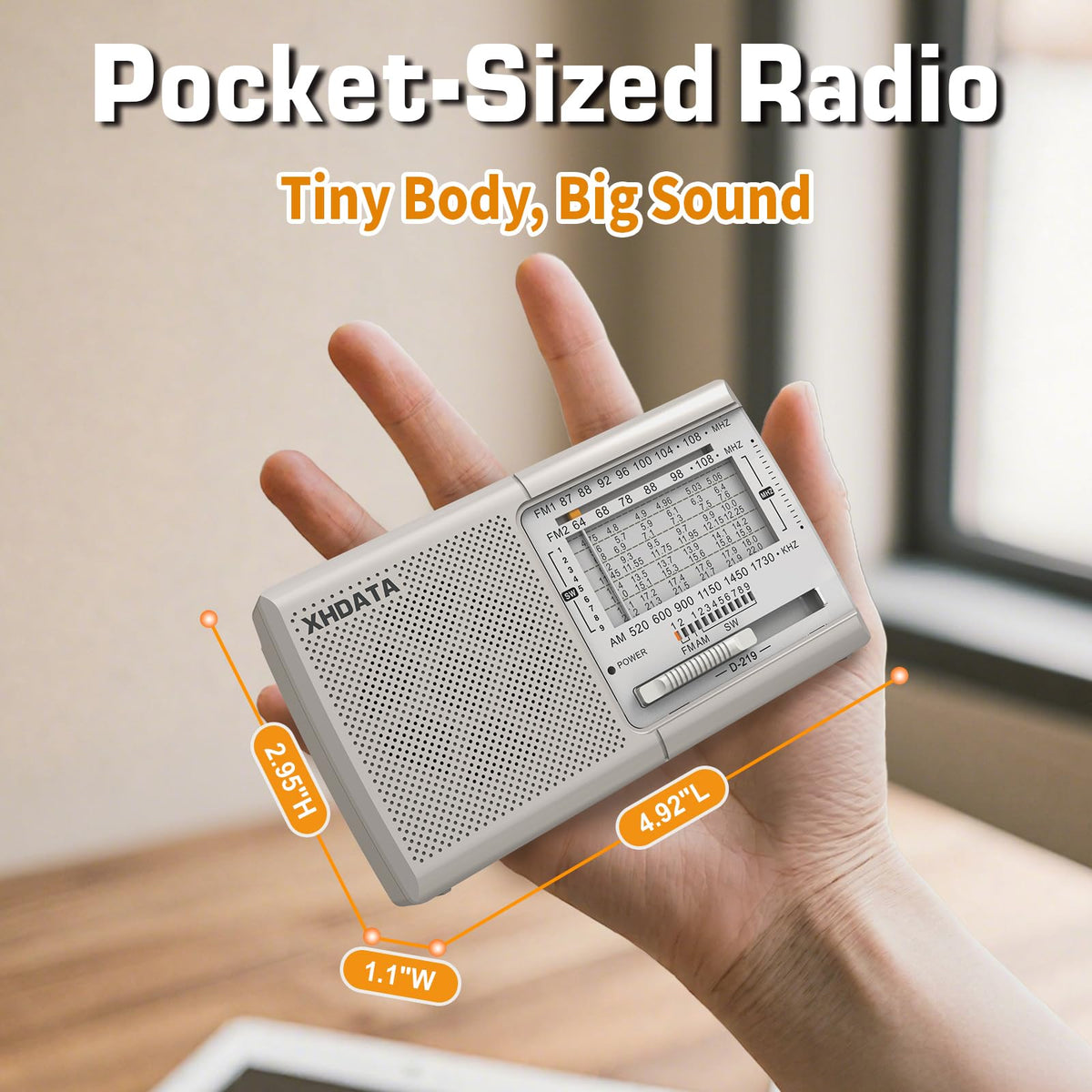 XHDATA D219 Portable Radio Retro FM AM SW Radio Battery Operated for Household Outdoor Camping Hiking Pocket Radio Grey