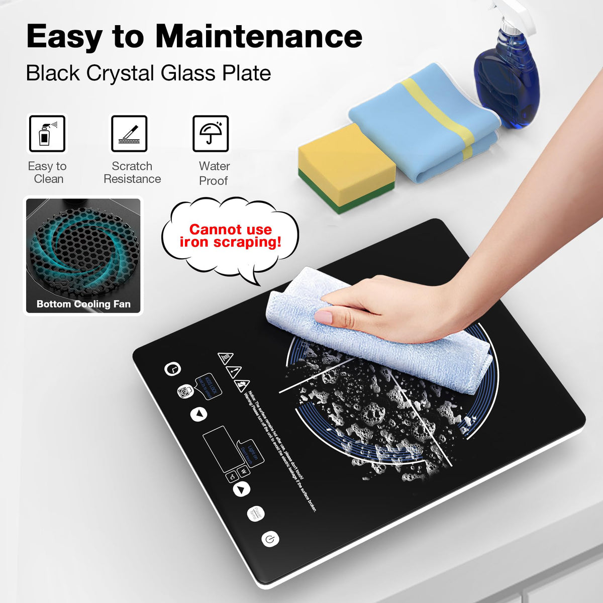 VBGK Portable Ceramic Hob, 2000W Portable Electric Hob, Electric Ceramic Hob, Single Cooking Zone with LED Display, 4-Hours Timer, Safety Lock, Residual Heat Indicator