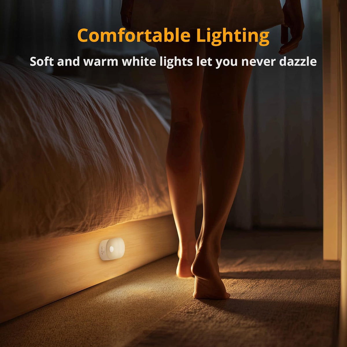 Lyridz Motion Sensor Night Light, Mini USB Rechargeable LED Night Light Kids, Stick on Anywhere Warm White Dimming Lighting for Corridor,Staircase,Bedroom,Children's Room,2 Pack