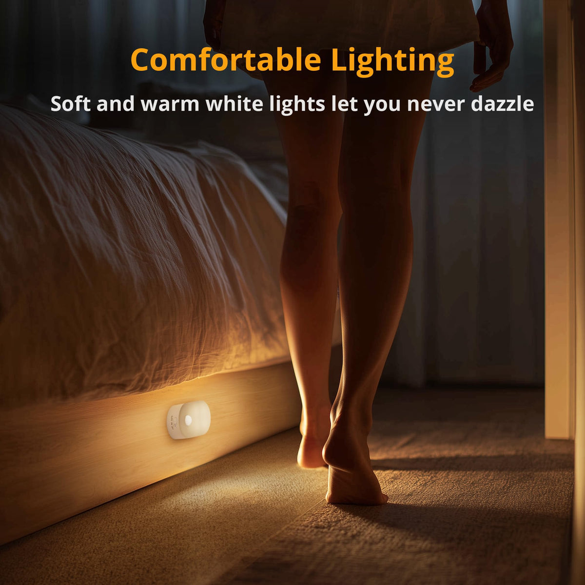 Lyridz Motion Sensor Night Light, Mini USB Rechargeable LED Night Light Kids, Stick on Anywhere Warm White Dimming Lighting for Corridor,Staircase,Bedroom,Children's Room,2 Pack