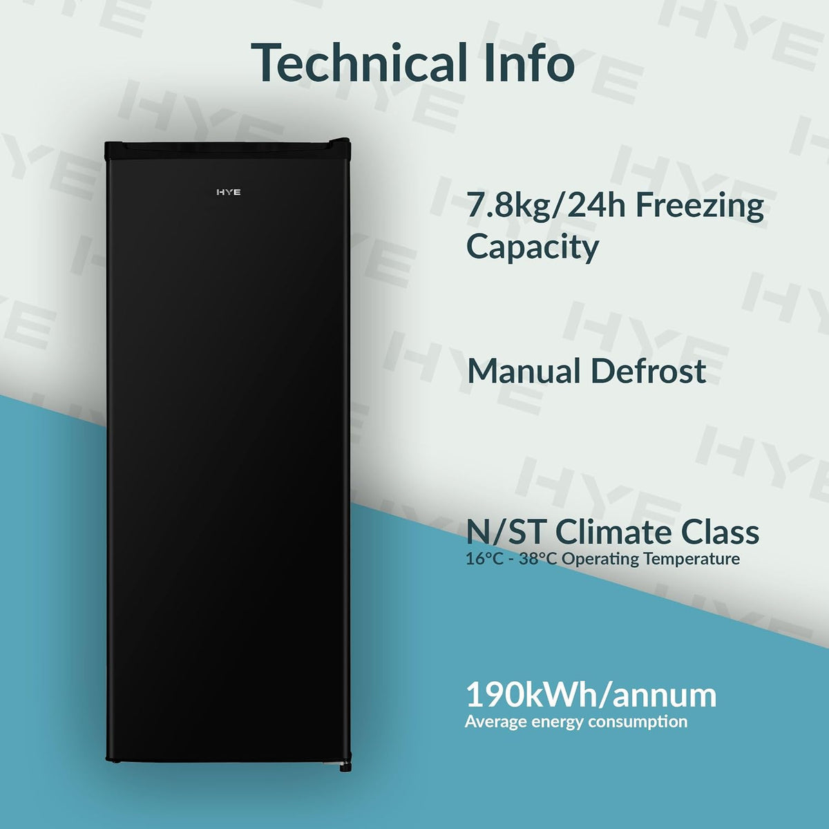 HYE Upright Freezer - 168L Capacity, 142.6cm Height, 54.5cm Height, White