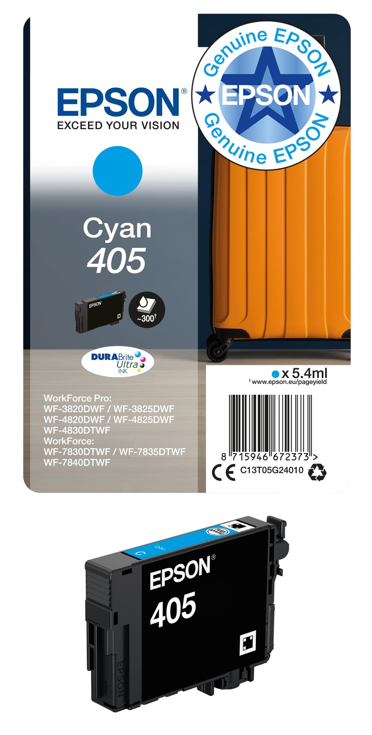 Epson 405 Suitcase Genuine Multipack, 4-colours Ink Cartridges, DURABrite Ultra Ink