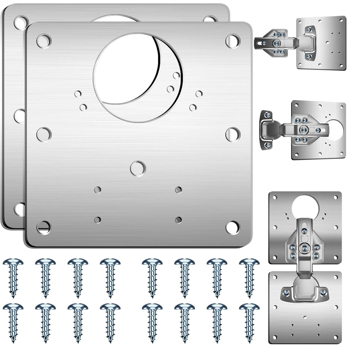 Hinge Repair Plate,4PCS Cabinet Hinge Repair Plate with Customized Screws,Stainless Steel Kitchen Cupboard Door Hinge Repair Brackets with Holes