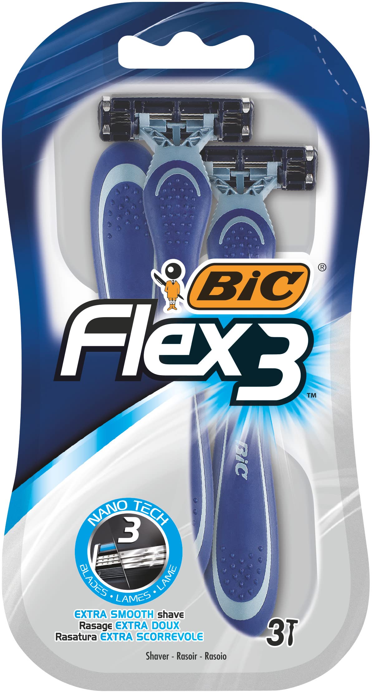Bic Flex3 Disposable Razor, Black, 3 Blades, Pivoting Head, 4 count (Men's)