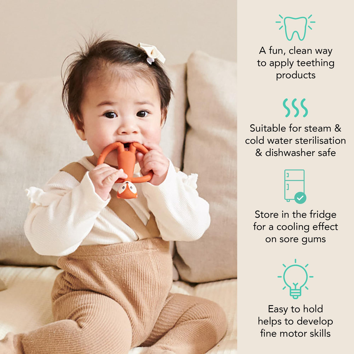 Matchstick Monkey, Antimicrobial Silicone Teether & Gel Applicator, Easy To Grip, BPA Free, 3 Months Old+, 11 cm, Gigi Giraffe, Pack of 1