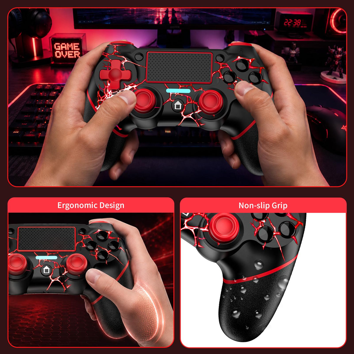 Reddening for PS4 Controller 2 Pack, Controller PS4 for PS4/Pro/Slim/PC, Gamepad Joystick with Turbo/Back Button/Dual Vibration/6-Axis Gyro Sensor/Touch Panel (2 printed purple)