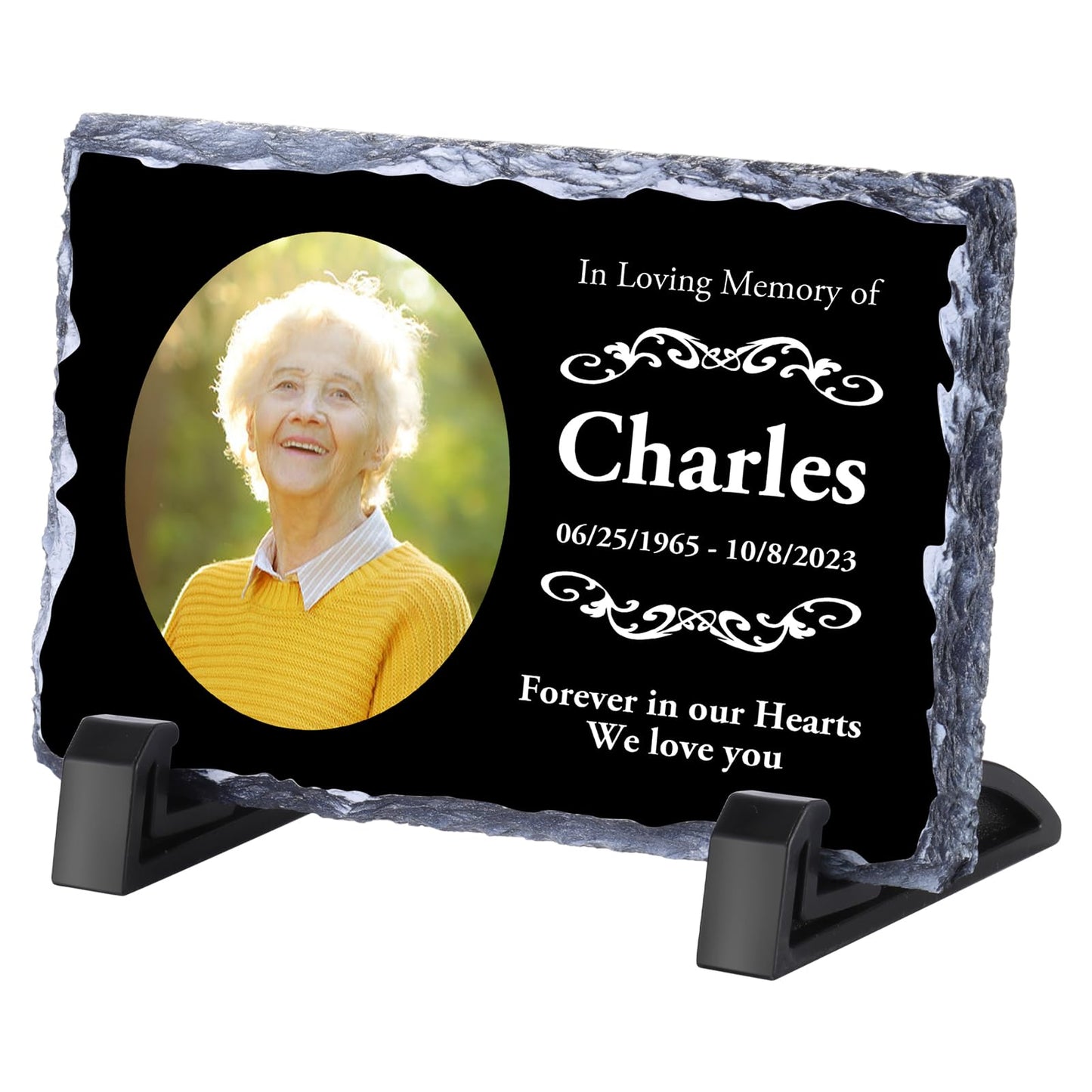 Personalised Memorial Plaque, Custom Rock Slate Frame with Photo Text, Customised Memorial Gifts for Loss of Loved One, Cemetery Decorations for Grave