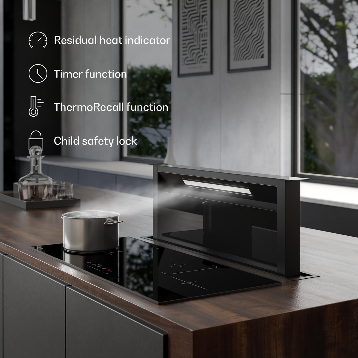 Klarstein Velaire Induction Hob 90 cm – 5 Zone Cooktop 7200W, Touch Slider, 9 Power Levels, 2 Flex Zones, Residual Heat Indicator