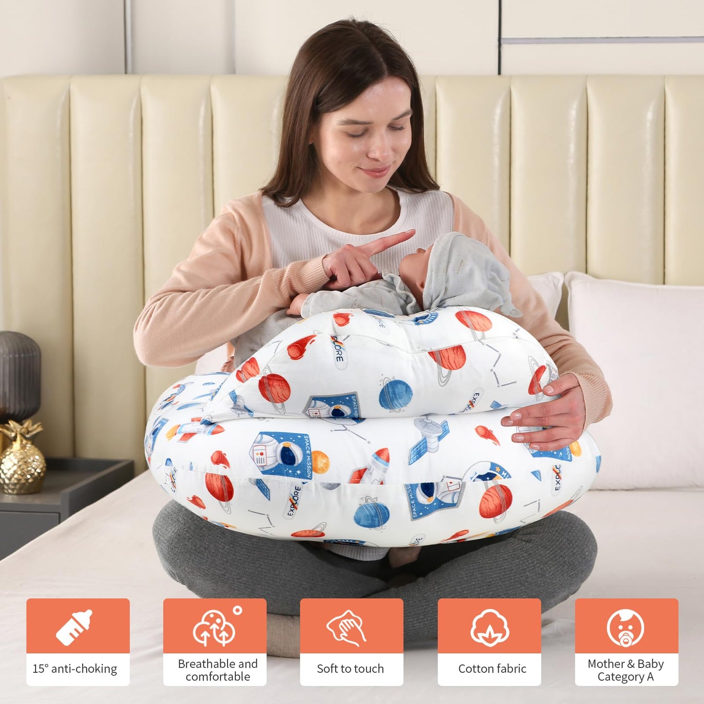 Labtec Nursing Pillow for Breastfeeding Baby, Multifunctional Breast Feeding Pillow with Adjustable Waist Strap and Safety Fence, 100% Cotton Removable Pillowcase, Forest Friends