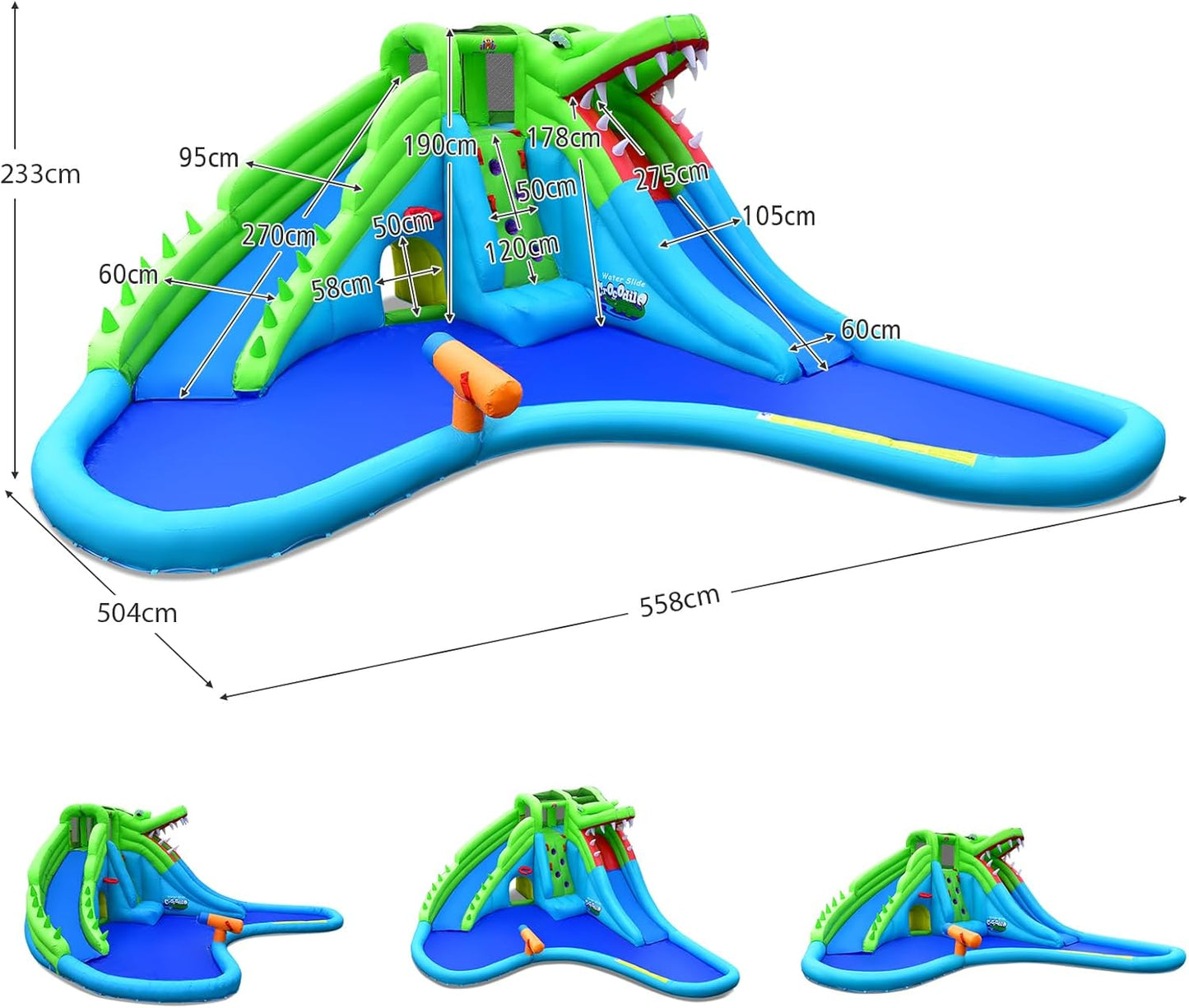 COSTWAY Giant Inflatable Water Park with Dual Slides, Climbing Wall & Pool — 558x504cm | Ages 3-12