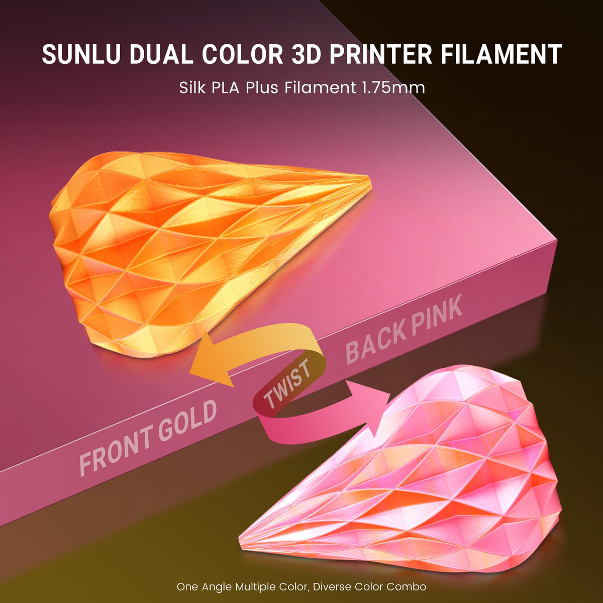 SUNLU Silk PLA+ Filament, Shiny Metallic Silk 3D Filament 1.75mm
