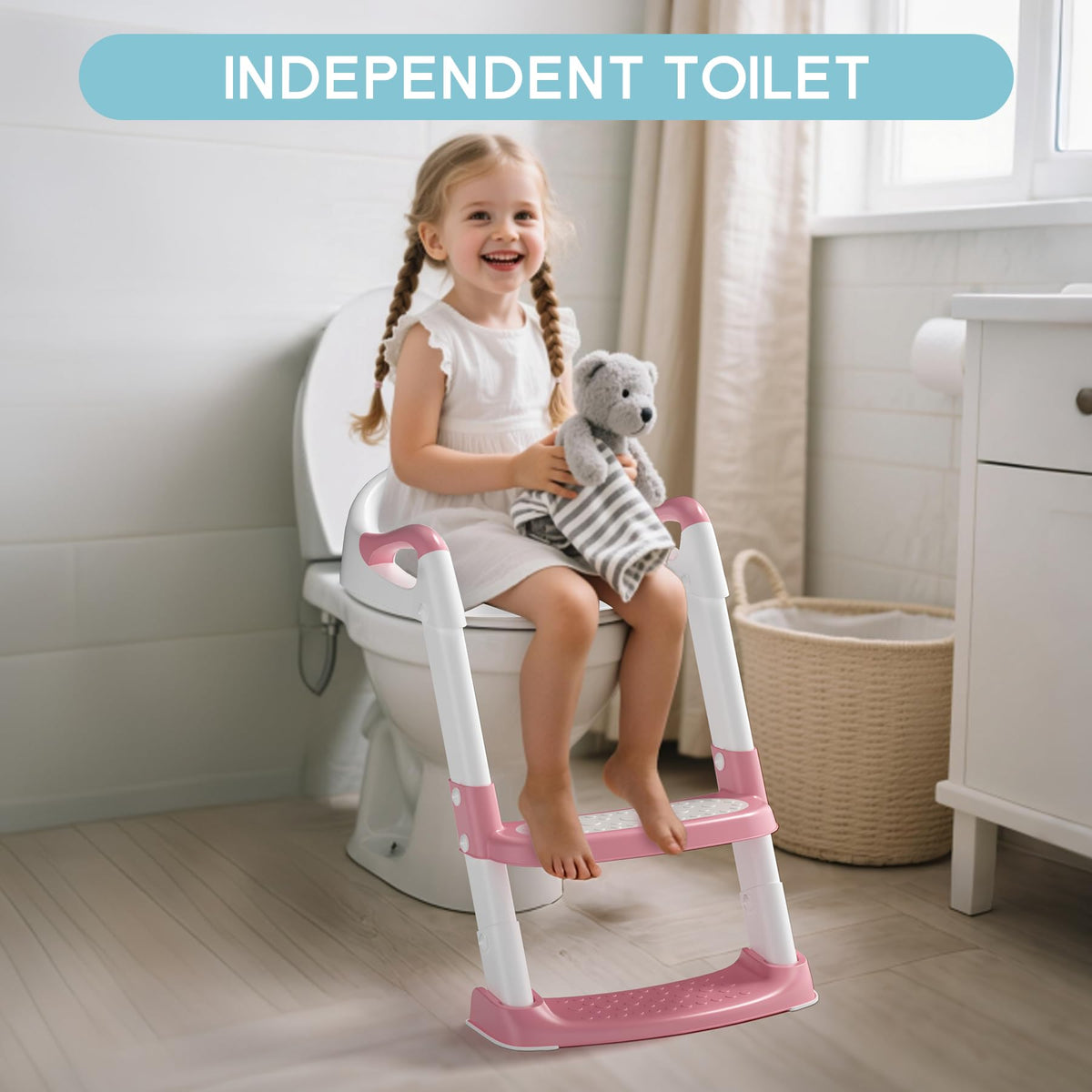 COOSEYA Potty Training Toddler Toilet Seat,Kids Toilet Seat and Step,Grey