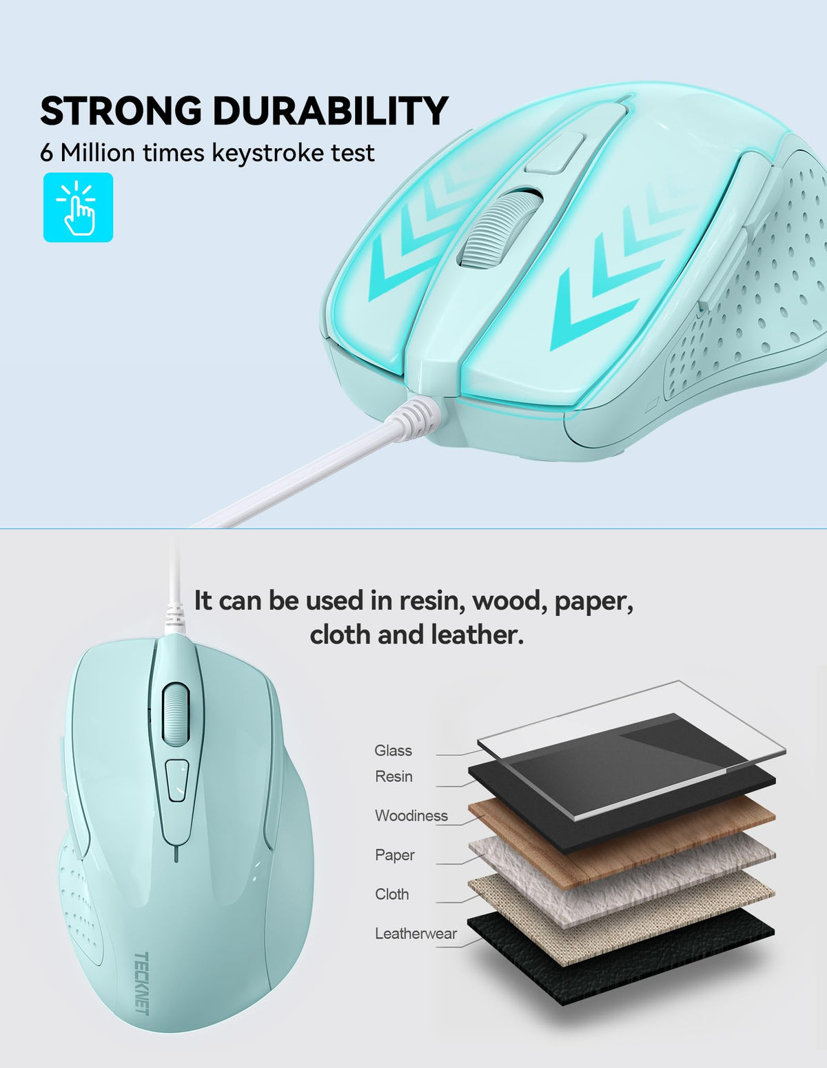 TECKNET USB Wired Mouse, 6400 DPI Mice 4 Adjustable DPI with 6-Button Corded, Optical Computer Mouse with Ergonomic Design for Laptop, Chromebook, PC, Desktop, Mac, Notebook