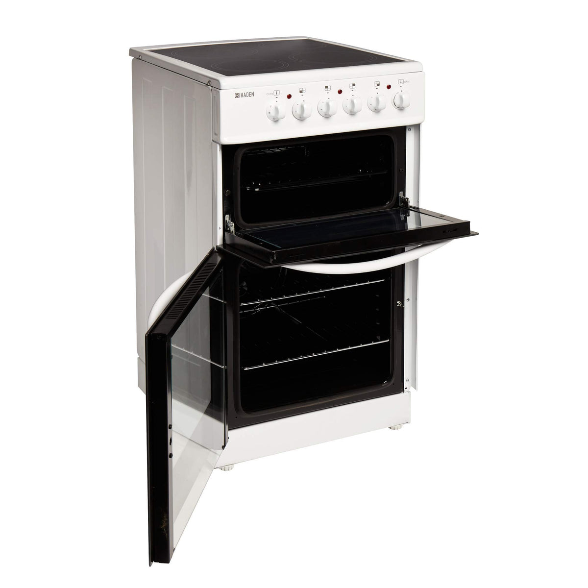 Haden Double Oven 50cm Electric Cooker 4 Zone Ceramic Hob White