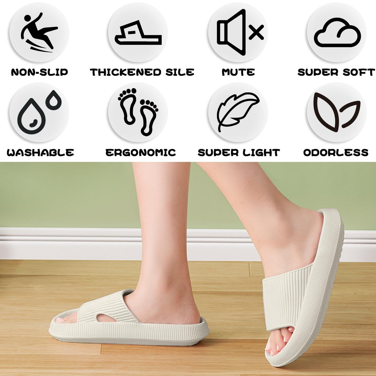 BHFRGAS Sliders Cloud Slippers Women Men，Non-Slip Mens Womens Slippers Cloud Sliders，Soft Flip Flops with Thick Sole for Shower Bathroom Pool Beach