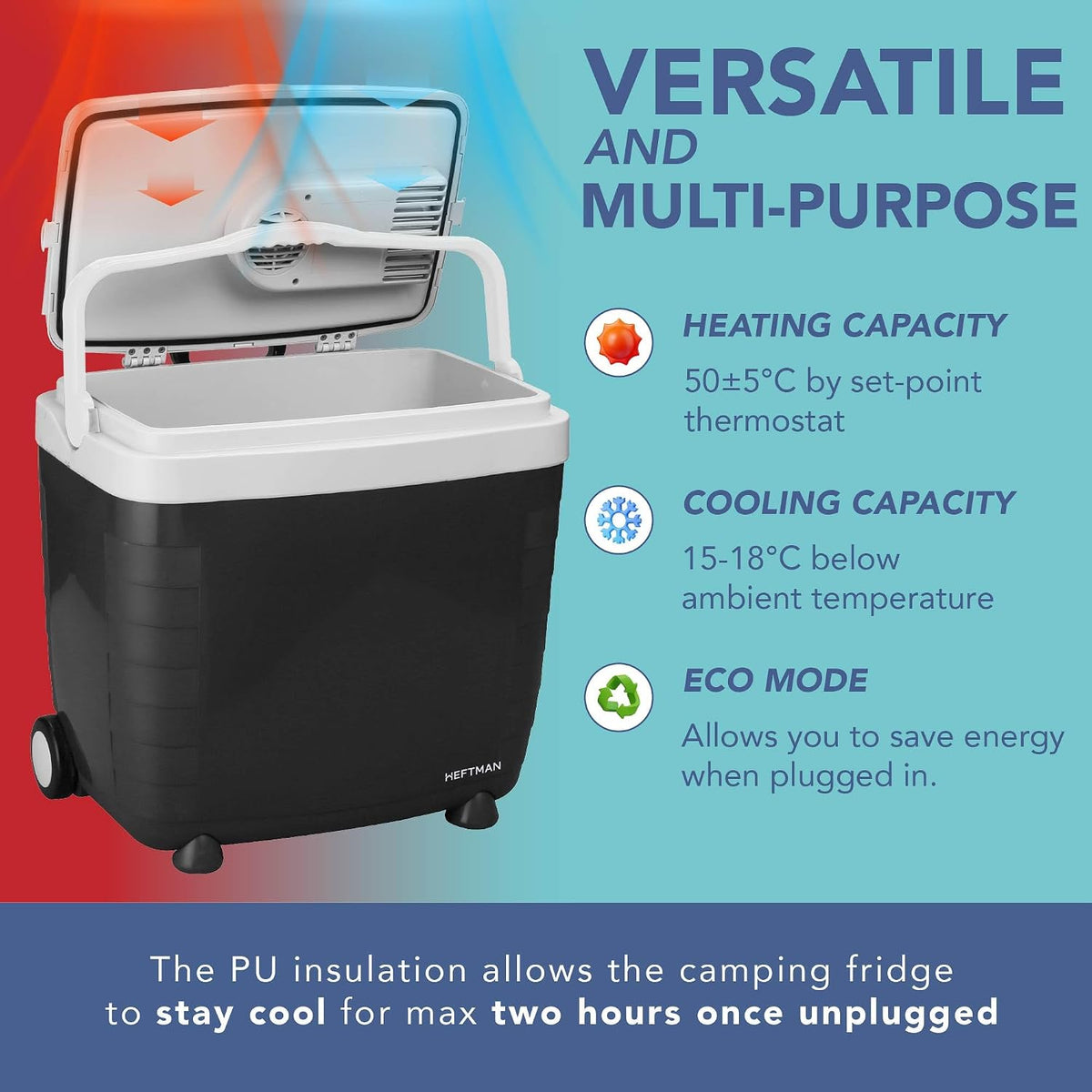 HEFTMAN 28L Electric Cooler Box with Wheels - Electric Cool Box 12V 240V
