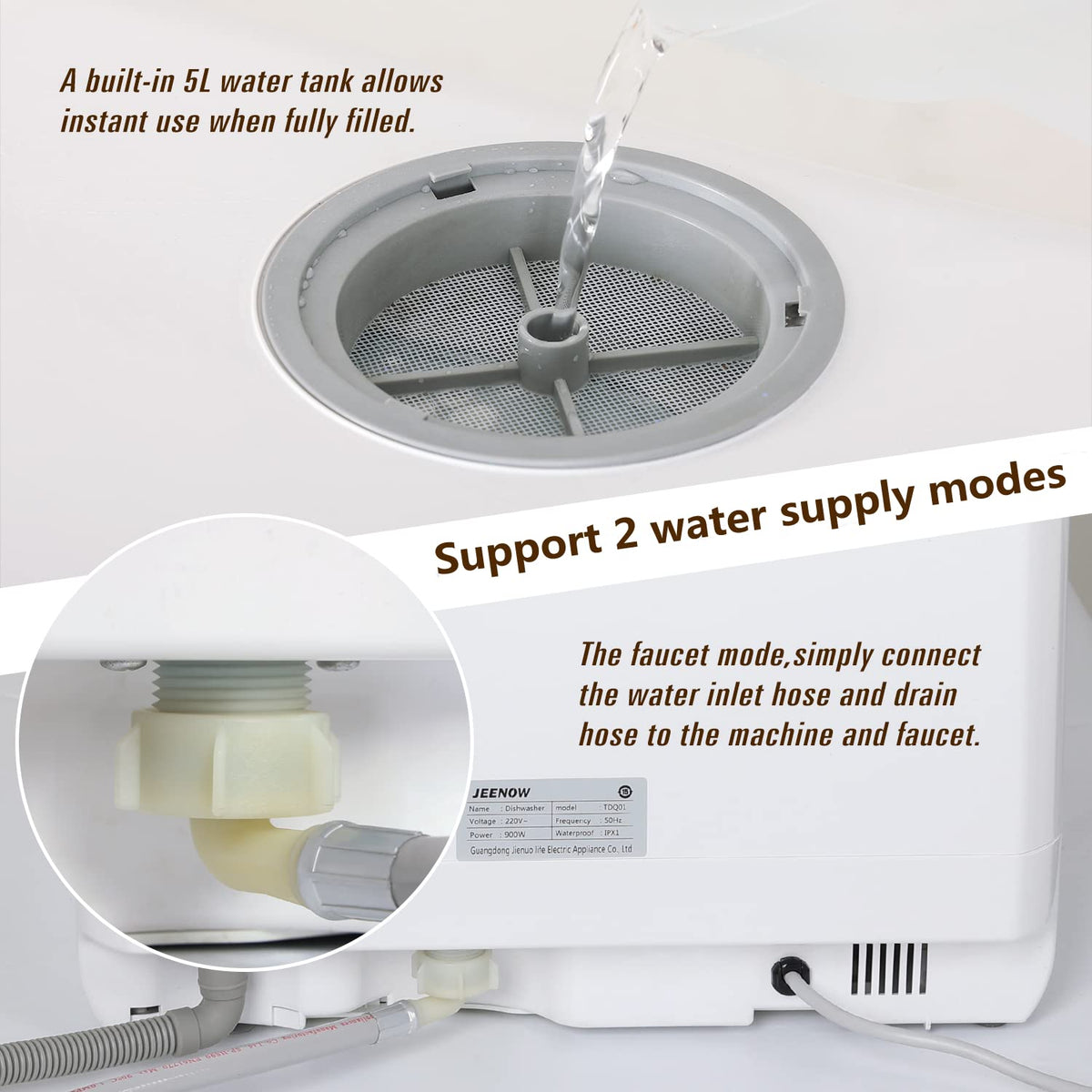 Table Top Dishwasher with 5L Built-in Water Tank| 6 Programs