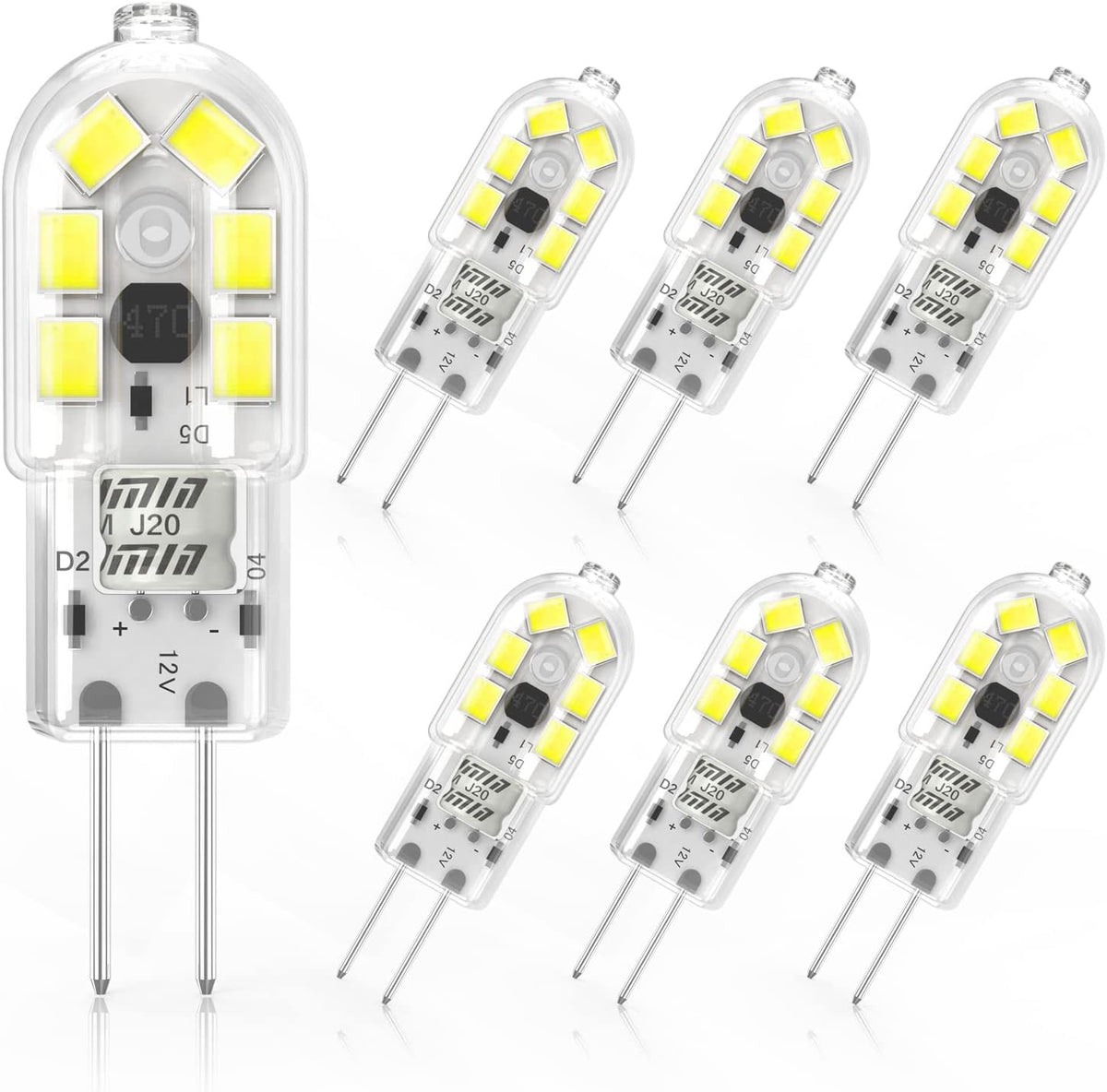 2W G4 LED Bulbs Warm White 3000K, Replacement 20W Halogen Bulb, Non Flicker AC/DC 12V Energy Saving G4 LED Capsule Light Bulbs, Non-Dimmable, 10 Pack