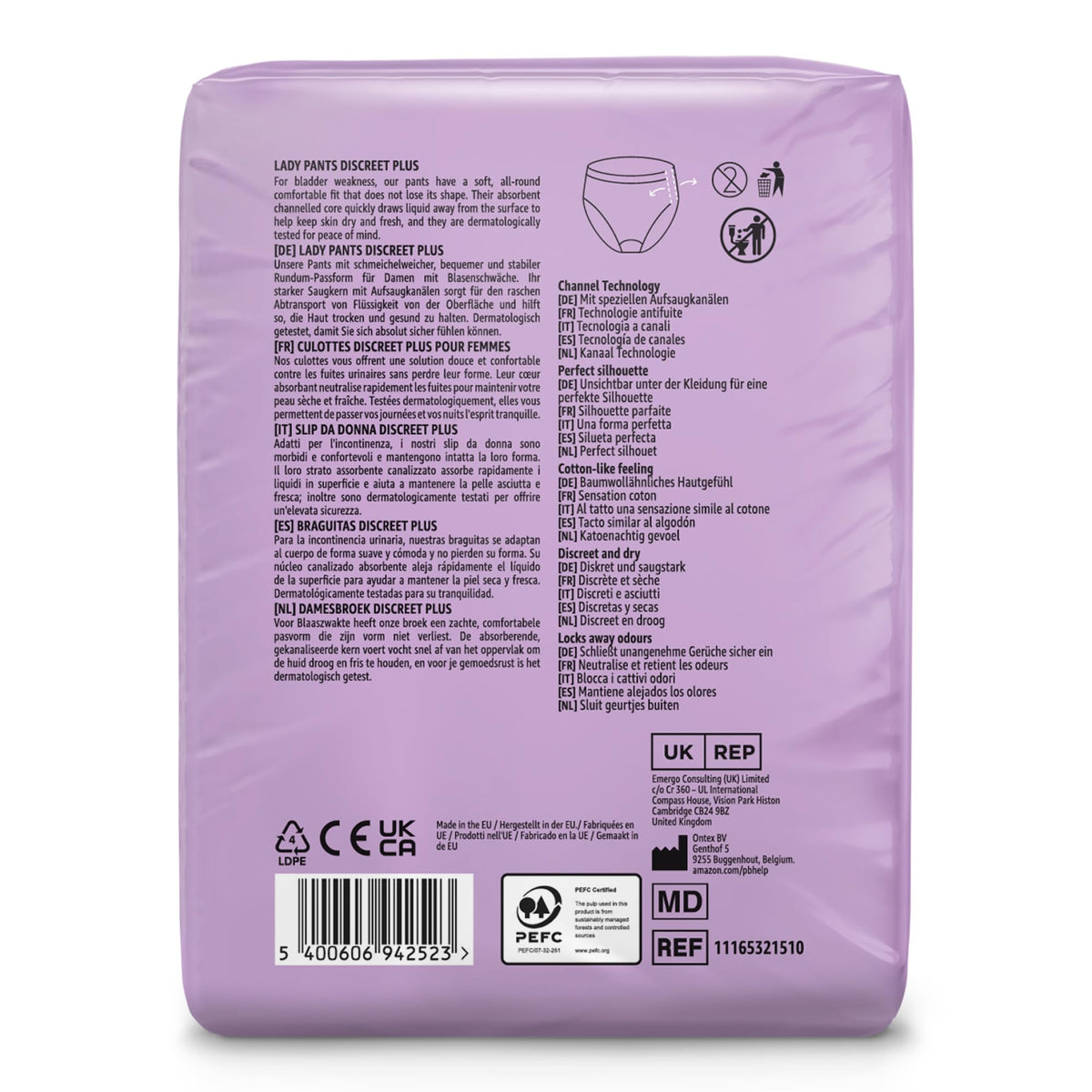 Healthcare by Amazon Discreet Incontinence Lady Pants, Plus Absorbency, Large, 40 Count (4 Packs of 10), White, (Previously Amazon Basic Care) - Packaging May Vary