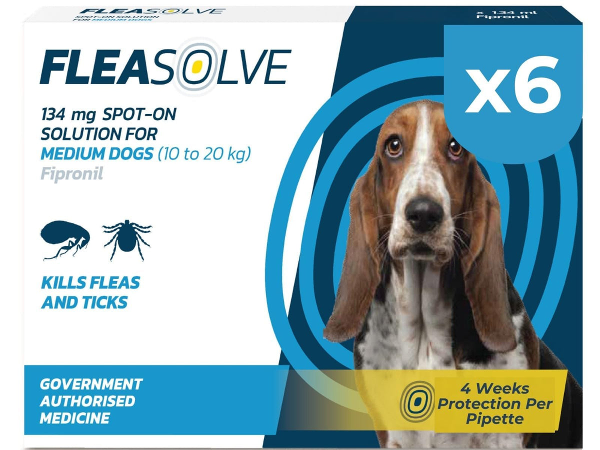 Dog Flea Treatment Small Dog x 6 - Spot on Flea Treatment for Dogs Small 2-10kg - FleaSolve Flea & Tick Solution - 6 x Pipettes - 6 x Doses