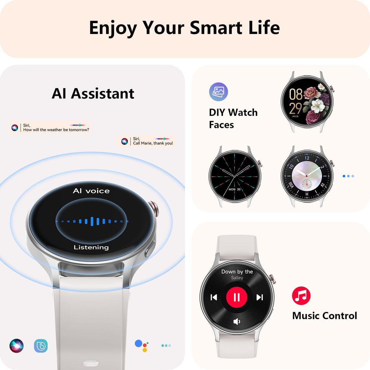 Smart Watch for Women, Answer/Make Call, 1.32'' AMOLED Ultra-Clear Screen Fitness Trackers with Heart Rate/Sleep/SpO2 Monitor, Smartwatch for iPhone/Samsung/Android, 110+ Sport Modes, 3ATM Waterproof