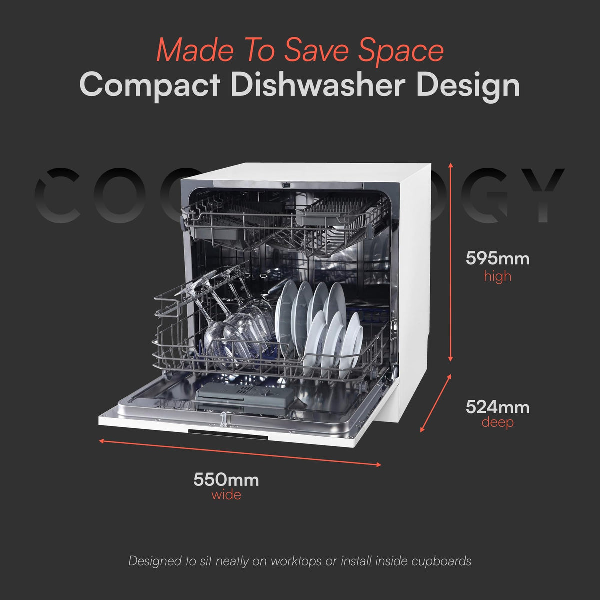 Cookology Mini Countertop Dishwasher - 8 Place Settings - Silver