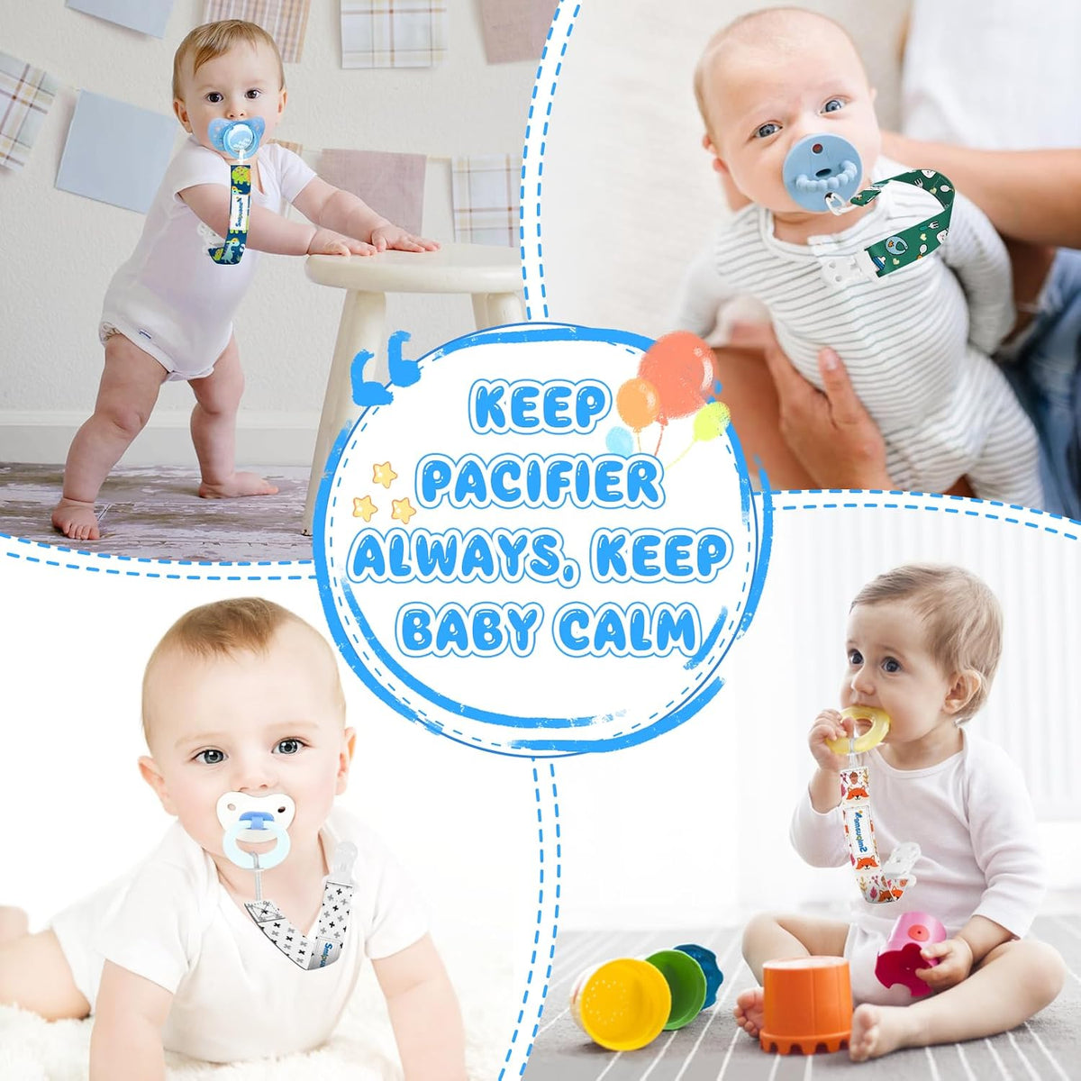 Dummy Clip Boys,8 Pack BPA Free Soother Chain,Pacifier Holder Clips for Teether Toy,Baby Dummy Strap Clip Universal Design Fit All Pacifiers Baby Teething Toys,Newborn Baby Gift