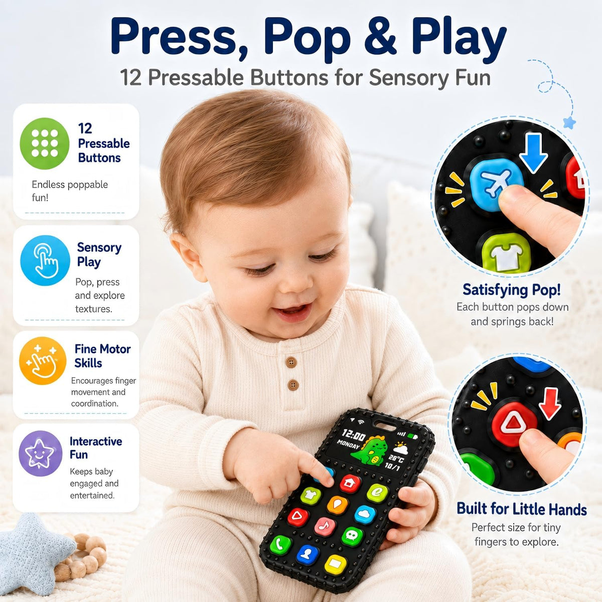 AiTuiTui Baby Teether for Teething Relief Baby Toys 0 3 6 9 12 Months, Sensory Silicone Remote Control Baby Teether Toy for Babies Newborn Infant Boy Girl Autism Toys for Baby Gifts
