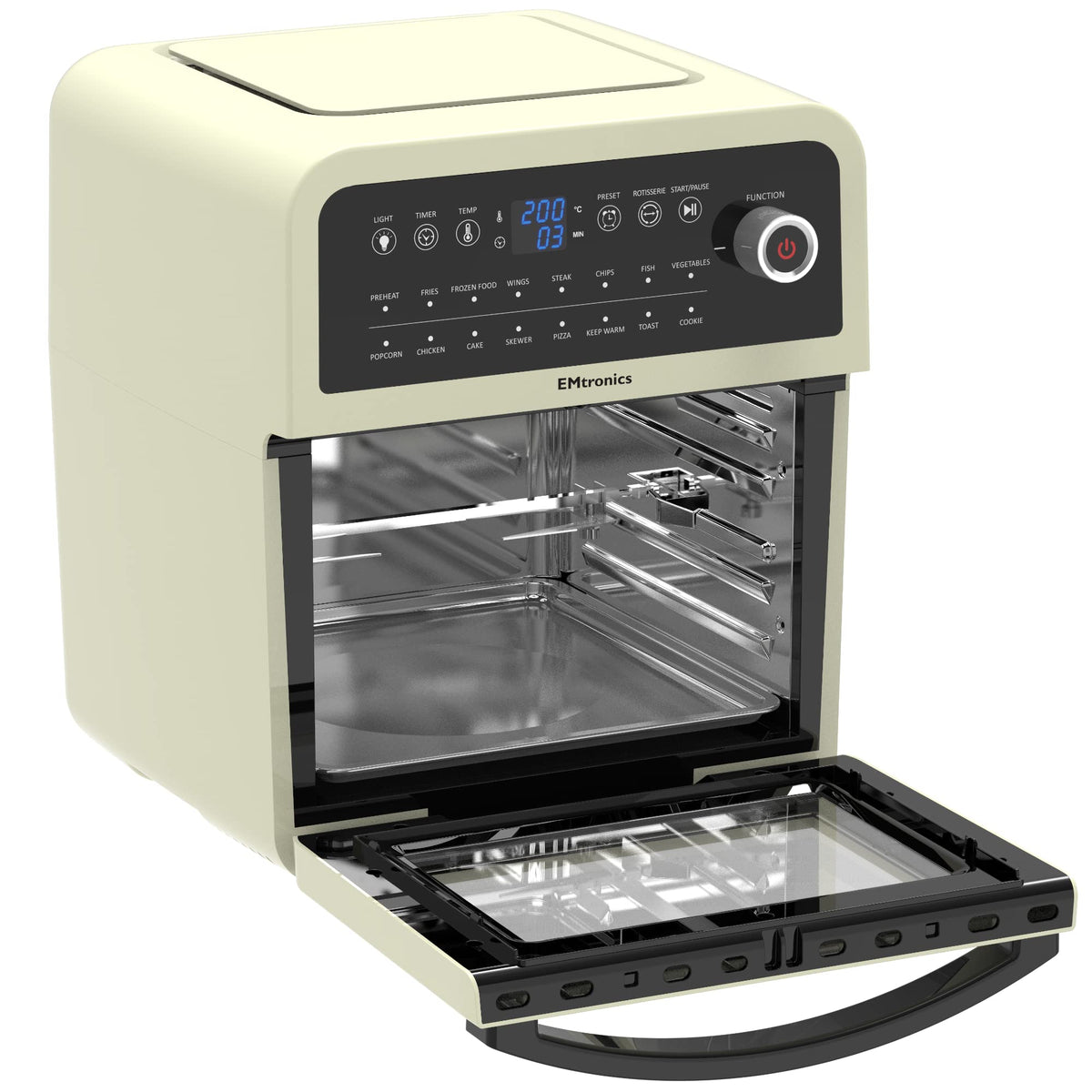 EMtronics Retro Air Fryer Oven Combi, Rotisserie and Grill, Large Family Size 12L with 16 Pre-Set Menus for Oil Free Cooking – Black