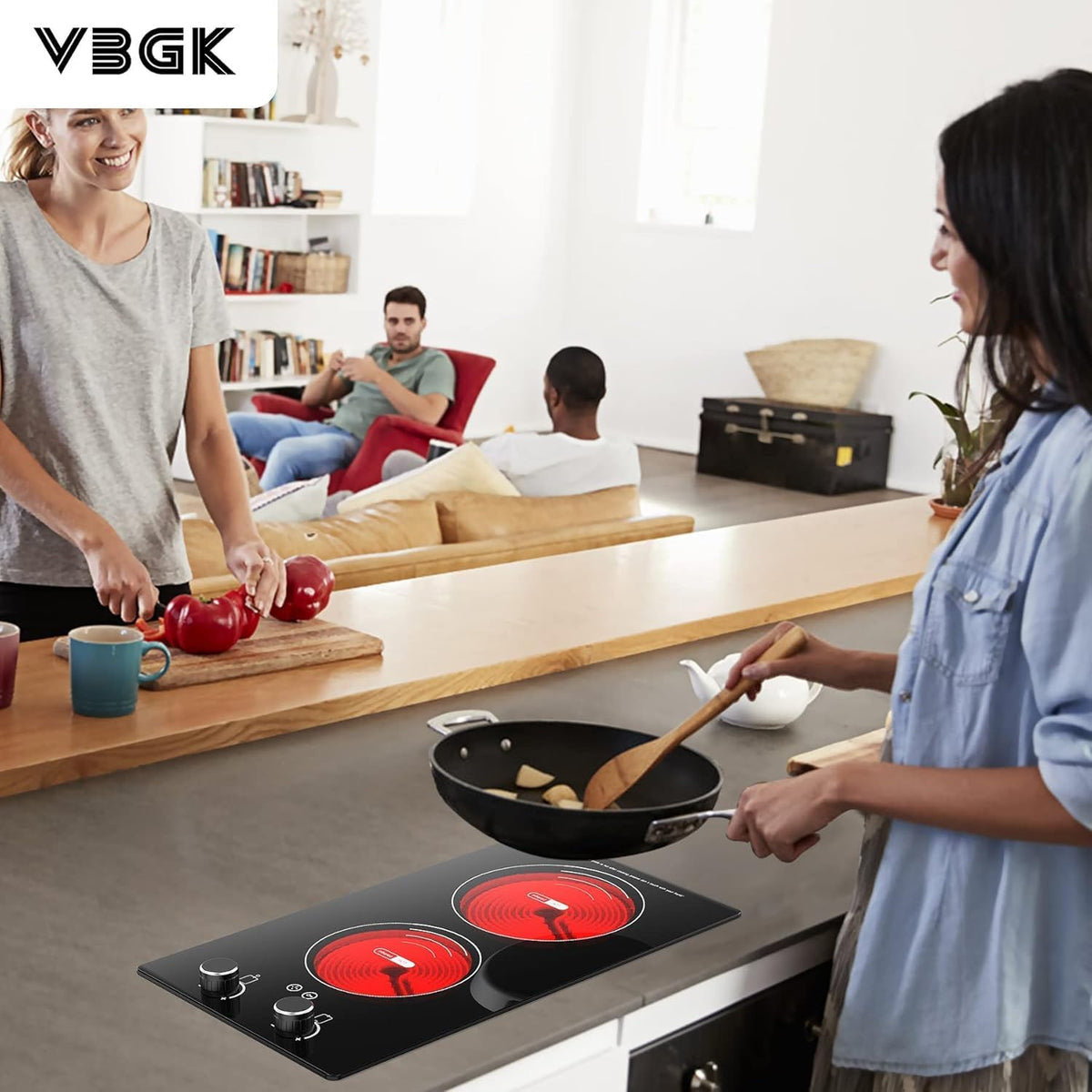 VBGK Portable Ceramic Hob, 2000W Pulg in Single Electric Hob, Portable Electric Hob with Digital LED Touch Controls, 10 Power Levels, 4-Hour Timer, Child Safety Lock, Black