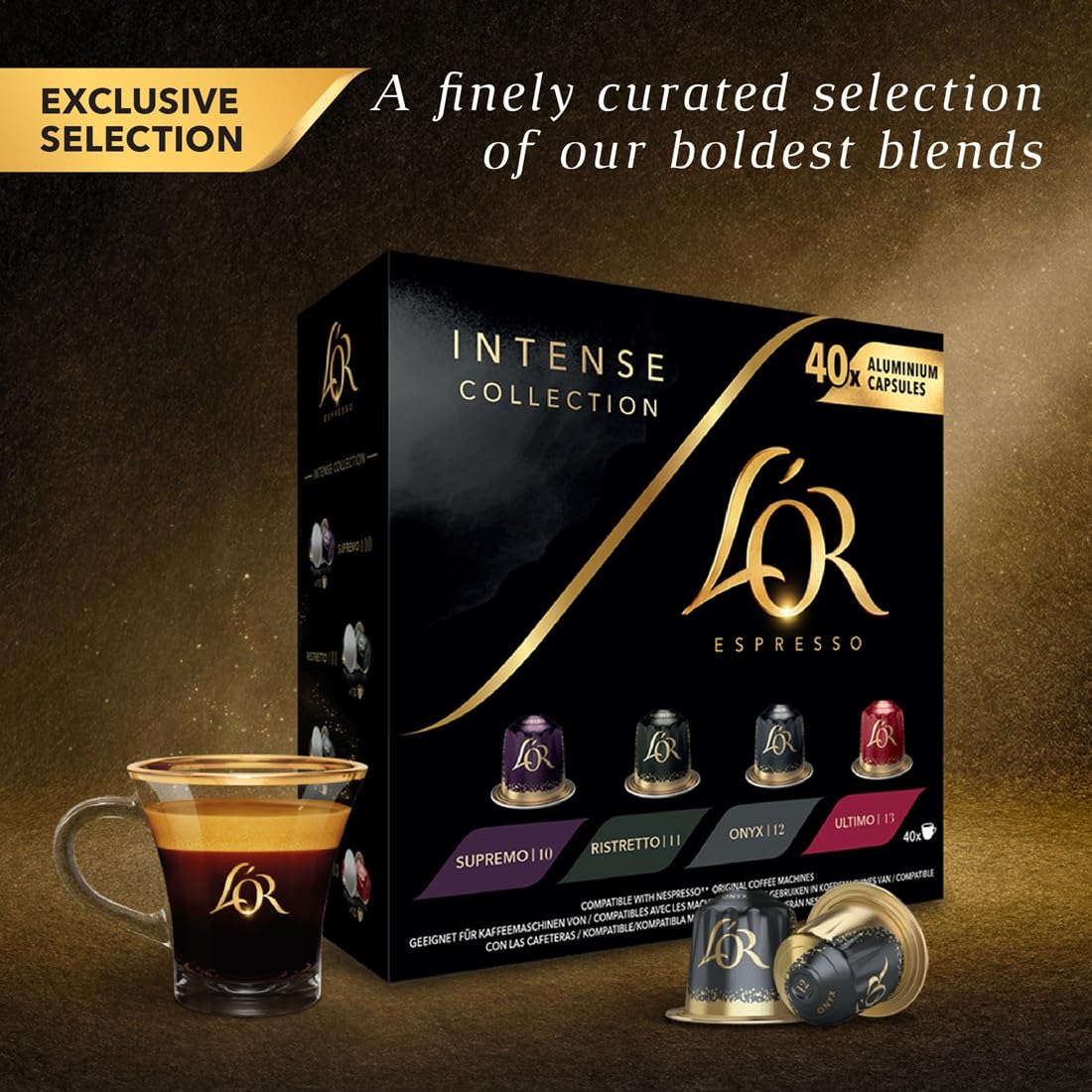 L'OR Espresso Intense Coffee Pods Variety Bundle (Pack of 12, Total 120 Capsules) Nespresso®* Compatible