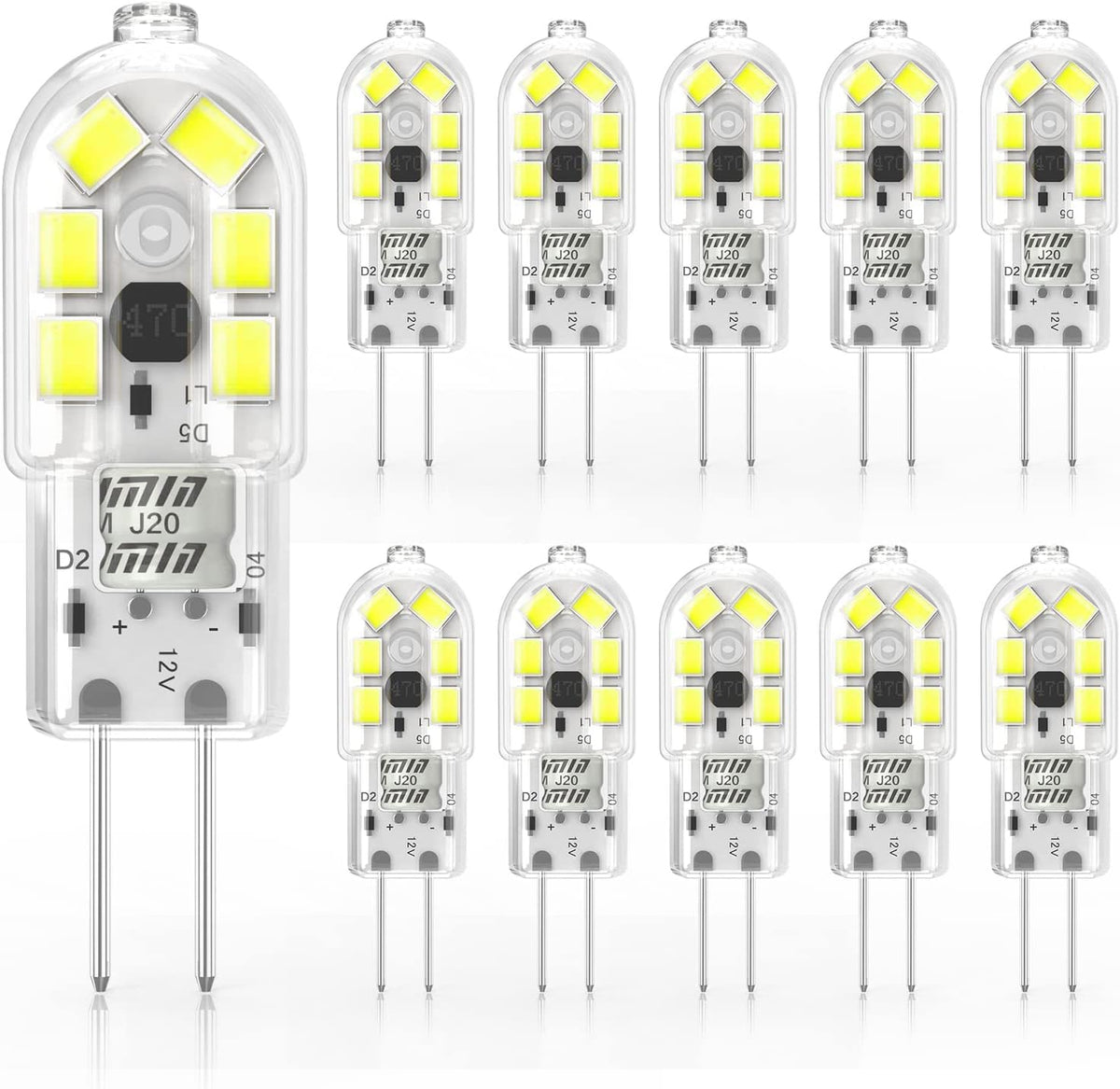 2W G4 LED Bulbs Warm White 3000K, Replacement 20W Halogen Bulb, Non Flicker AC/DC 12V Energy Saving G4 LED Capsule Light Bulbs, Non-Dimmable, 10 Pack