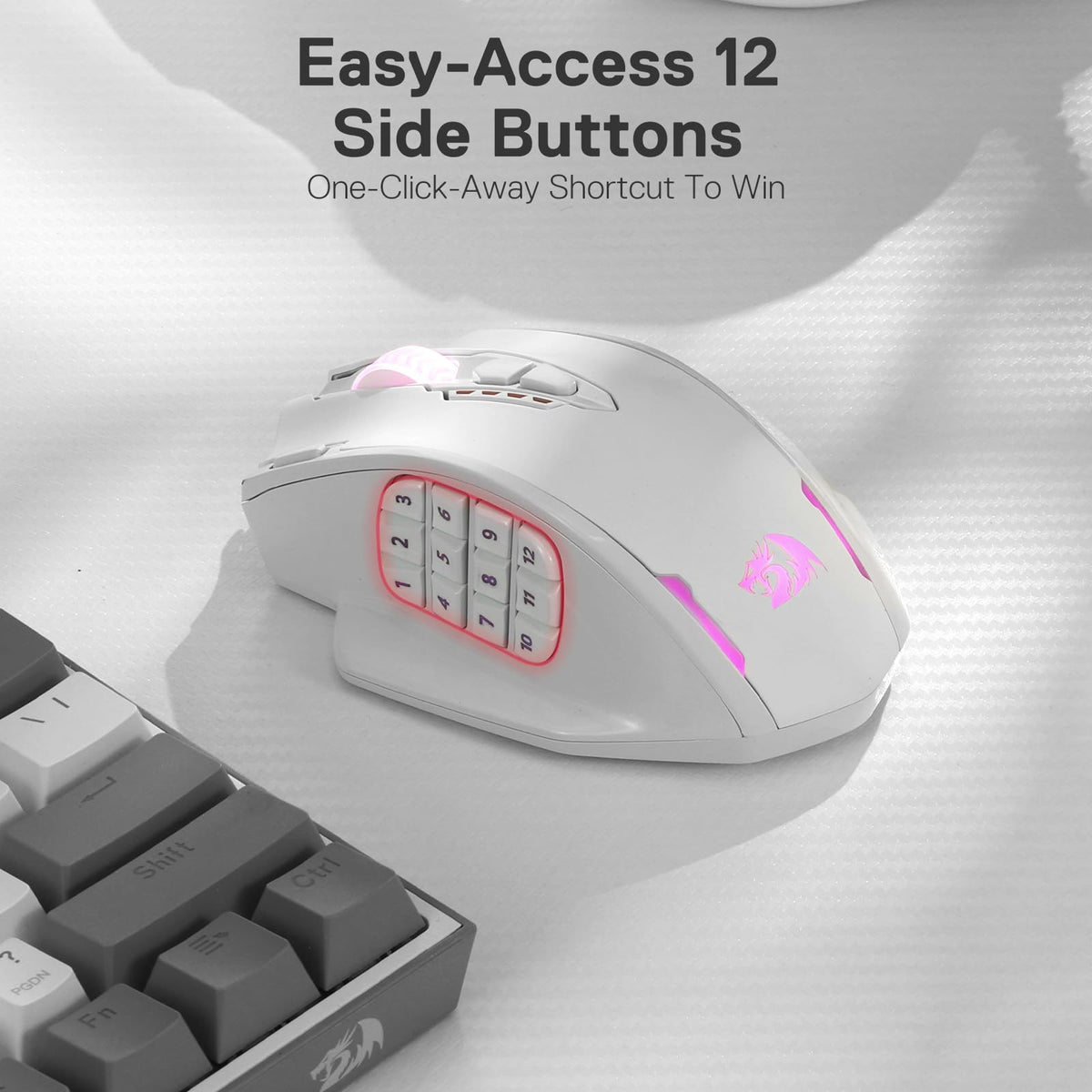 Redragon M908 Impact RGB LED MMO Gaming Mouse With 12 Side Buttons, Optical Wired Ergonomic Mouse with Max 12,400DPI, High Precision, 18 Programmable Macro Shortcuts, Comfort Grip