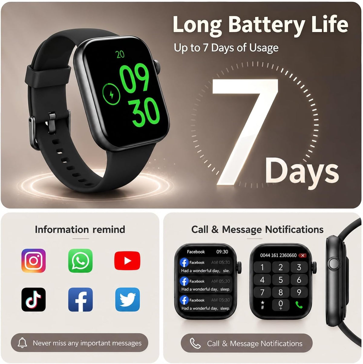 Smart Watch for Men Women Answer/Make Call, 1.85" Smartwatch, Fitness Watch with Heart Rate Blood Pressure Sleep Monitor,IP68 Waterproof Step Counter Watch Compatible Android IOS Black