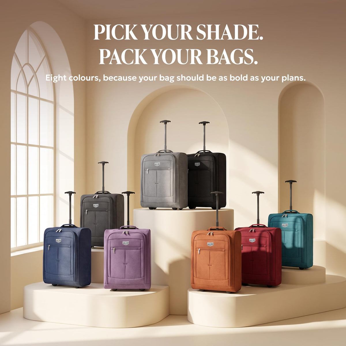 LUGG Lightweight Cabin Luggage, 600D Polyester, Solid Wheels, 45x36x20cm