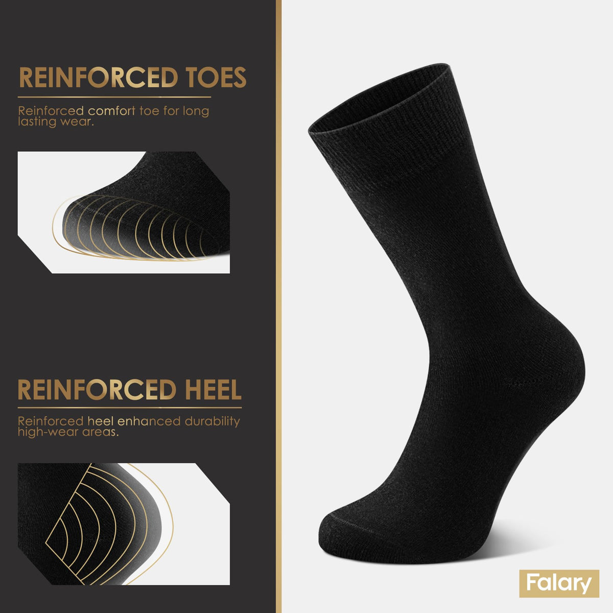FALARY 12 Pairs Black Mens Socks, Plain Cotton Socks for Men & Women