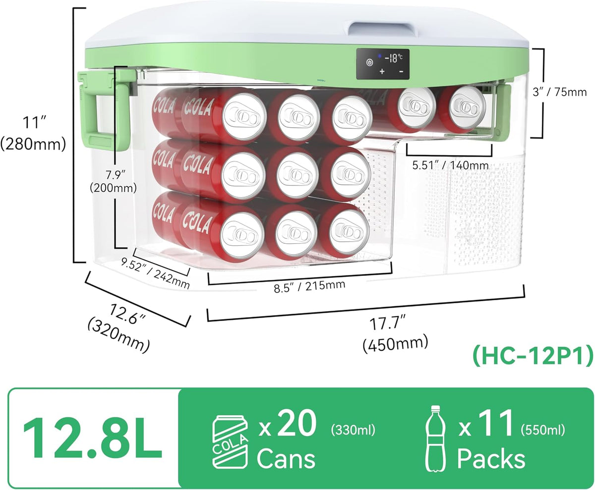 BINGI 12.8L Car Fridge Freezer Portable Compressor Cooler, 12V/24V DC & 100-240V AC Mini Refrigerator for Camping, RV, Truck, Boat, Travel, Picnic, Home Use (-18℃ to 15℃)
